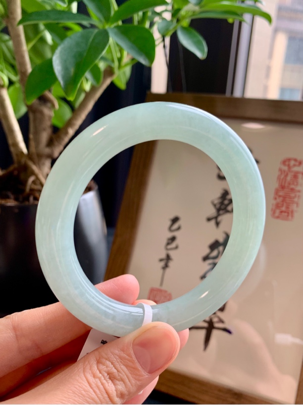 鸣轩翡翠手镯天然A货 蓝绿色 J222072003 圆条57