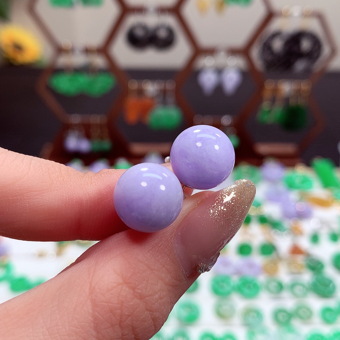 翡翠耳饰18K金镶嵌天然翡翠