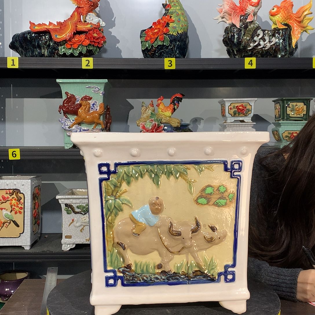 糯***瓜高温烧制石湾盆瑕疵