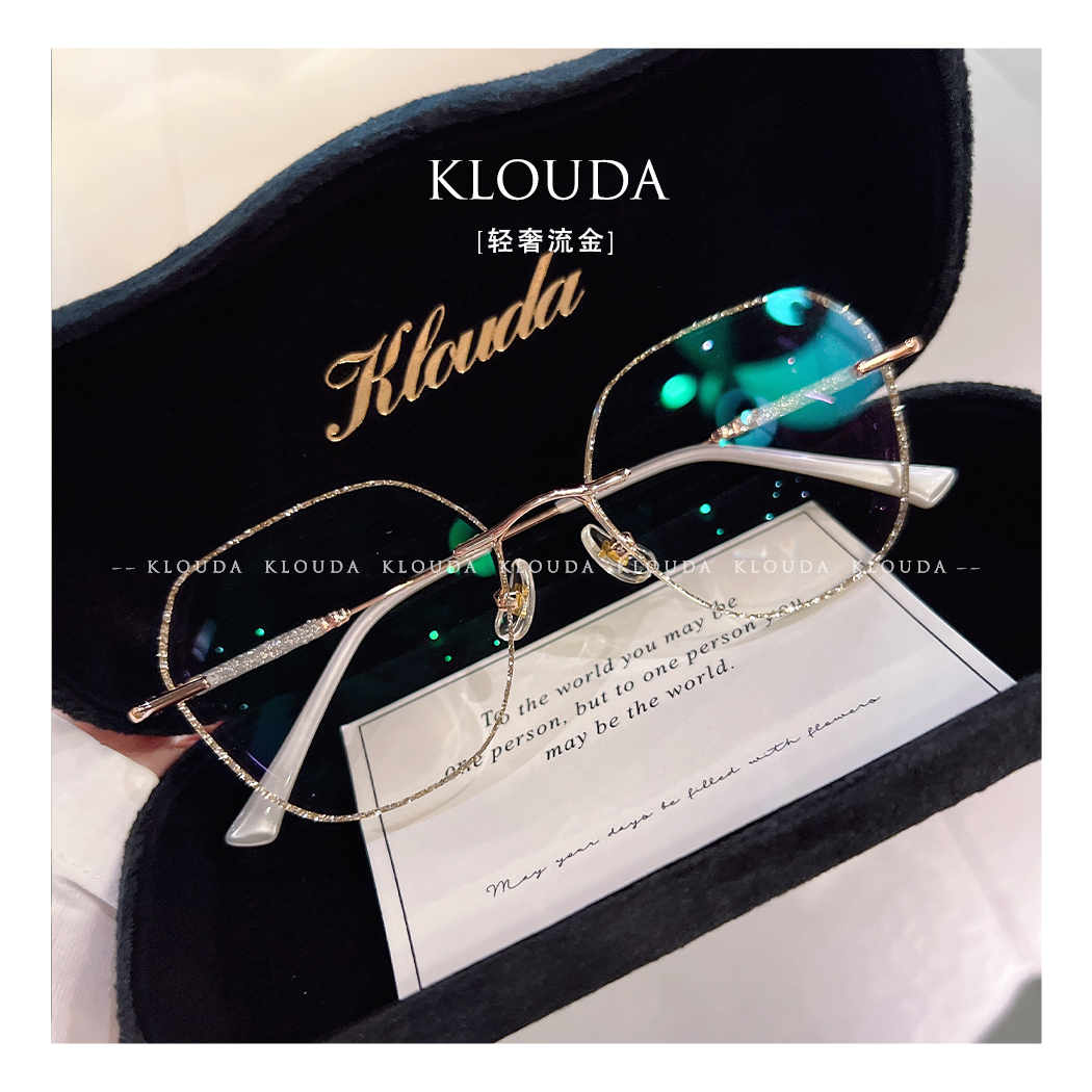 klouda纯欲星闪系列无框眼镜女气质网红时尚韩版ins多边定制度数商品图