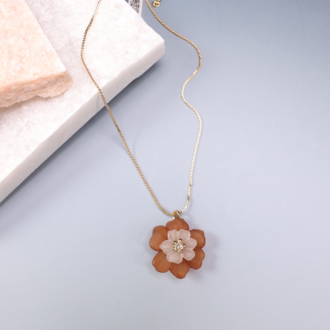 95新 DIOR/迪奥 柚礼中古/迪奥棕色山茶花项链LZ512119