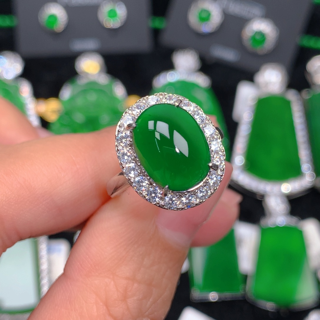 翡翠戒指银S925镶嵌翡翠