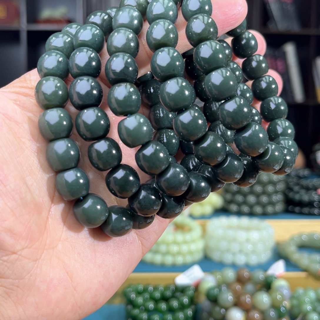 和田玉手串未镶嵌纯天然和田玉新疆塔县后八矿沙枣青卡12