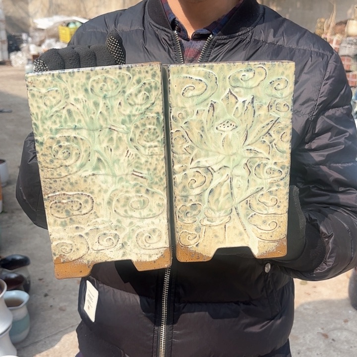 红陶复古方两个口径14高度23