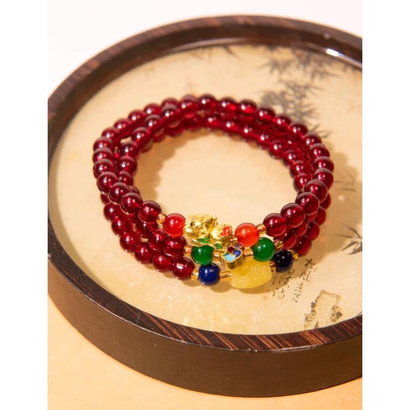 精品福利古法琉璃多圈手串红色项链无礼盒-L037