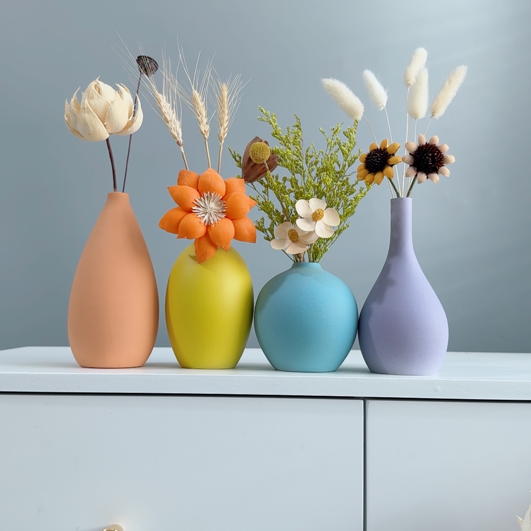 摆件陶瓷花瓶摆件含花总高约20-30cm