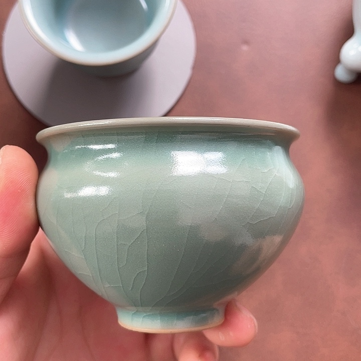 摆件无*青绿釉 鸡心单杯