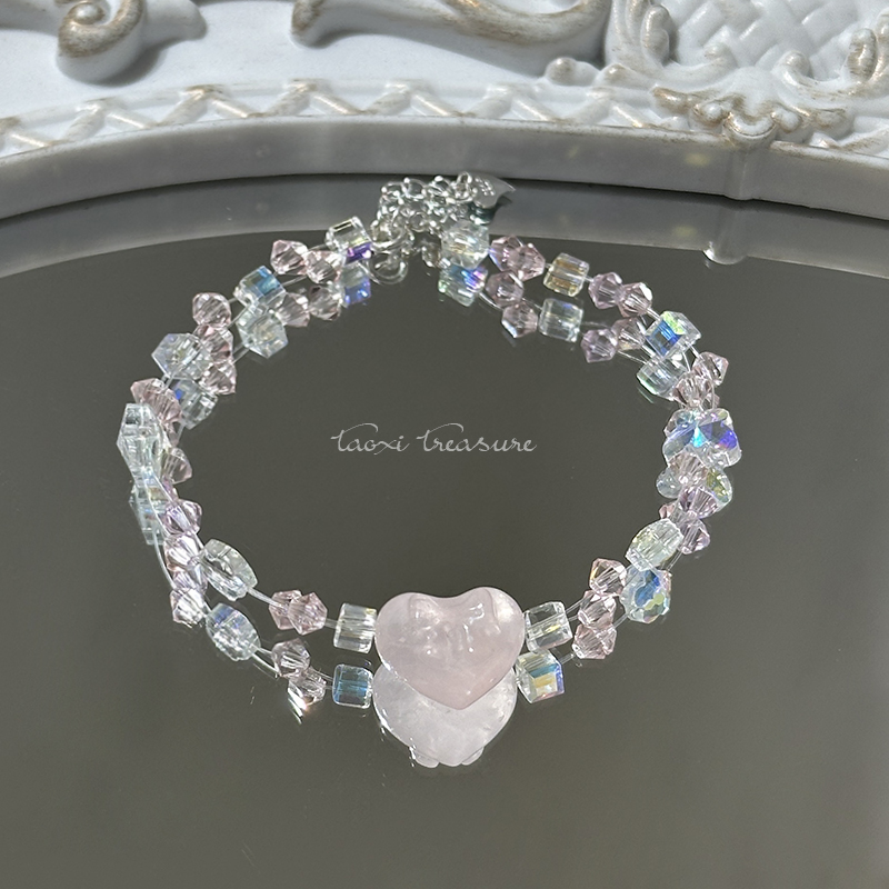 tx1115-[爱心方钻]施华洛爱心粉水晶蝴蝶结手链