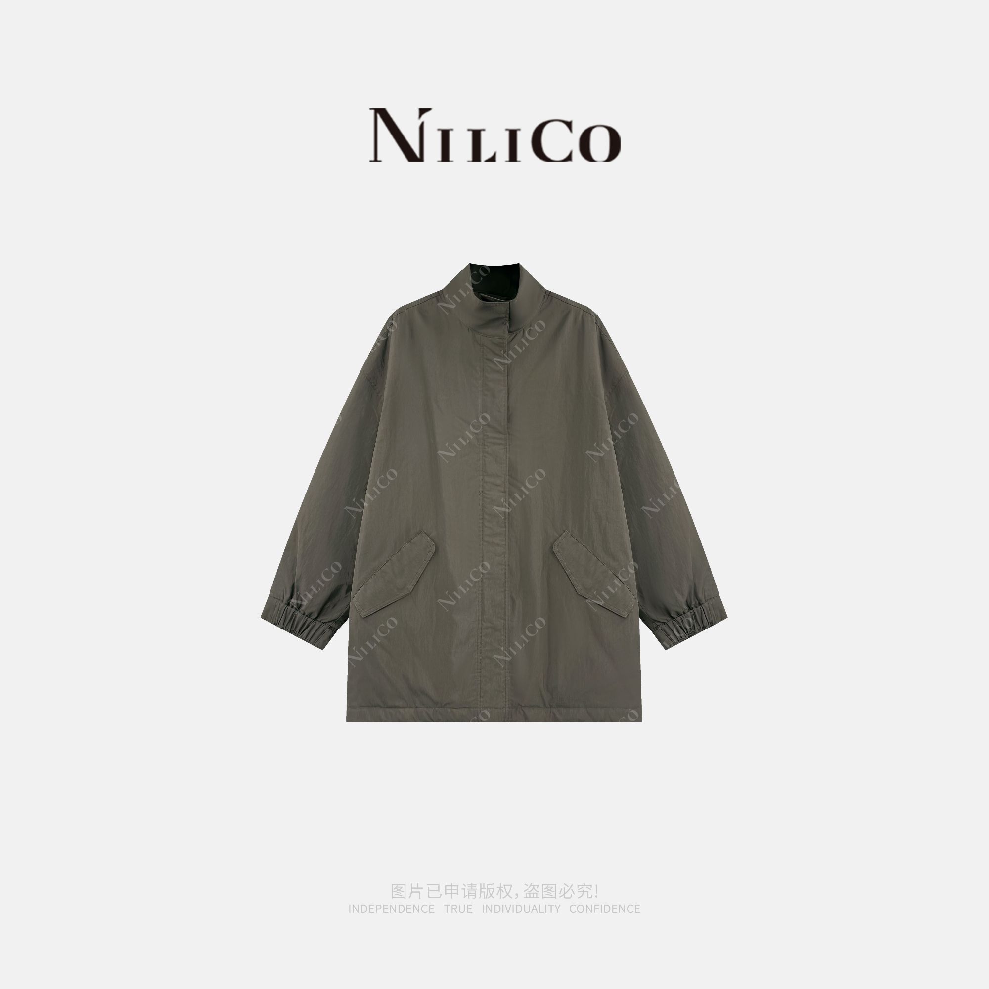 NILICO【南兮】冬季经典中长款立领超摩登慵懒感抽绳简约棉服外套