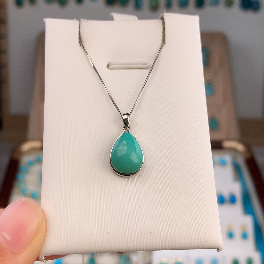 绿松石银S925镶嵌吊坠(不含链)