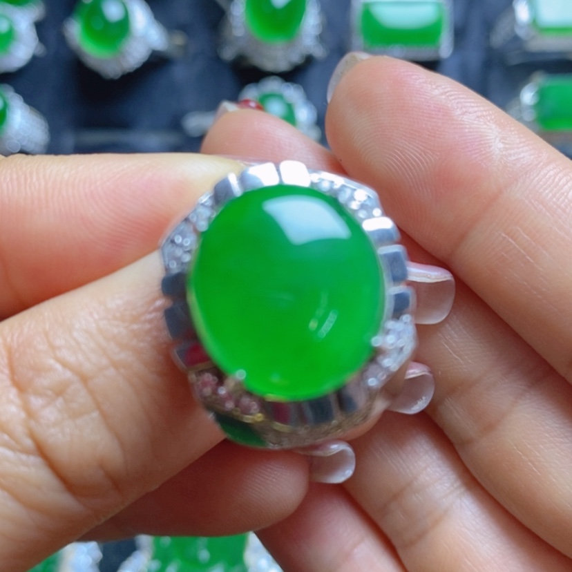 【闪购商品】翡翠挂件银S925镶嵌蛋面男戒