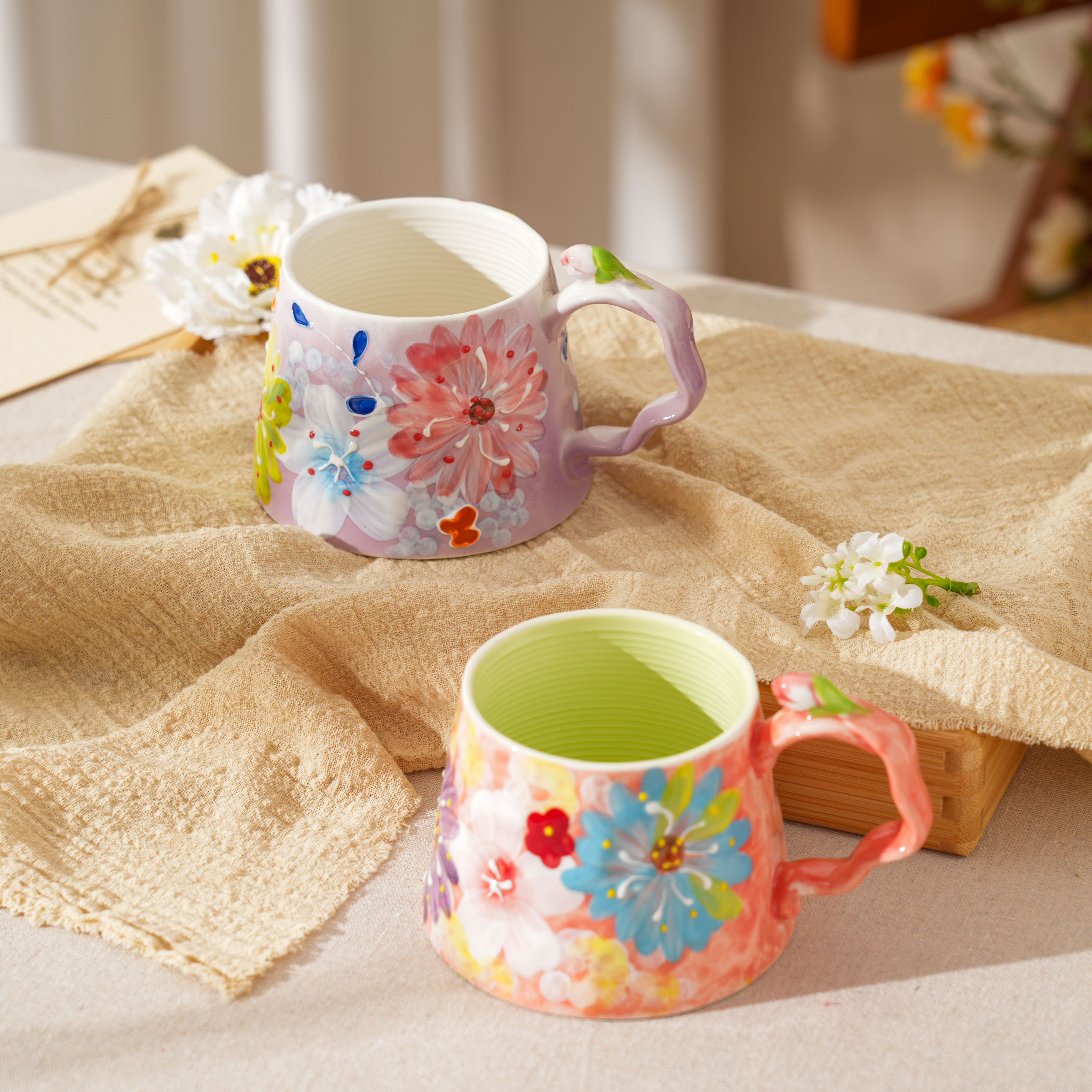 【美森专属】手绘濑户烧-花意（紫）马克杯