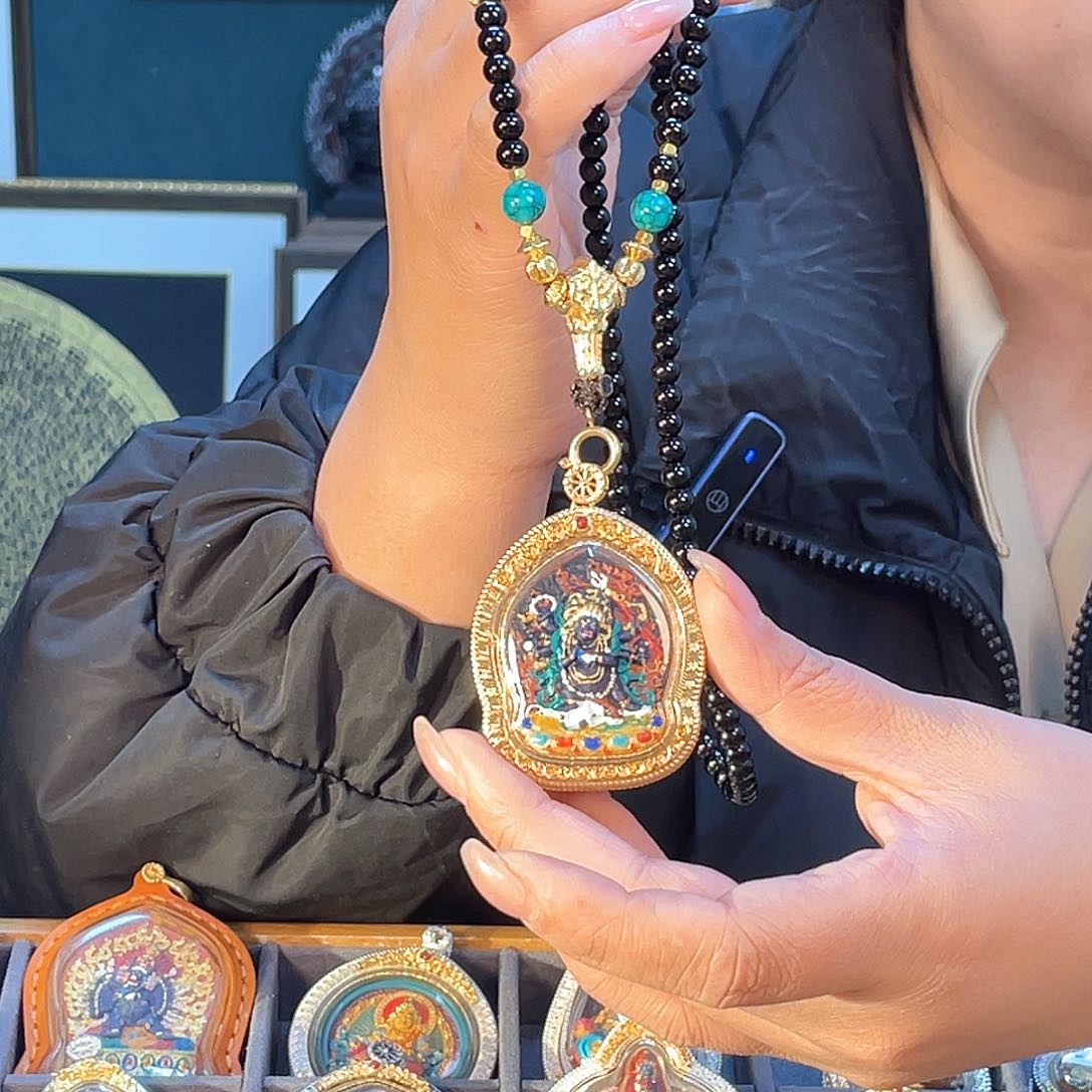 泥塑手绘大黑天擦擦吊坠藏银外壳有绳有礼盒