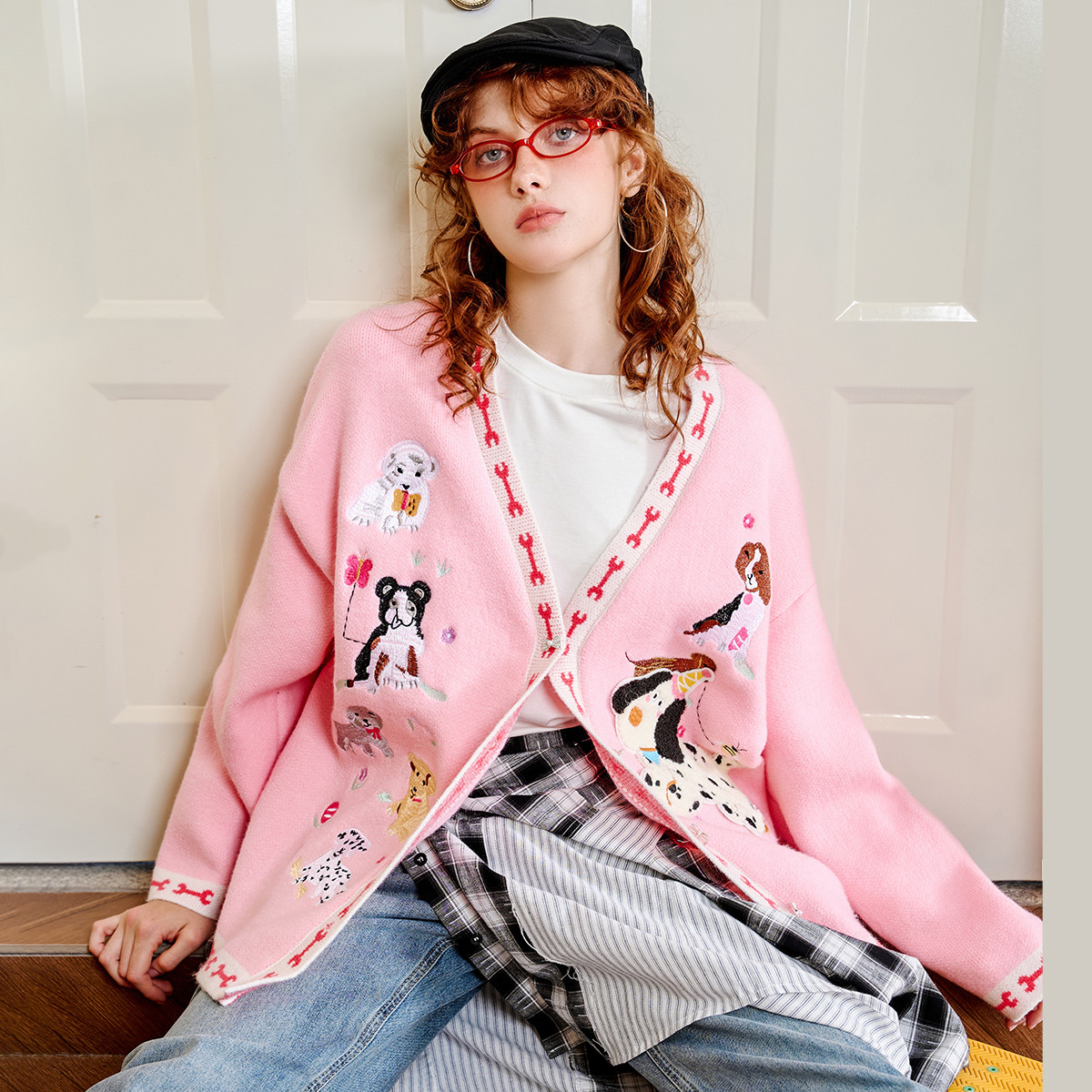 【云C专属】重工撞色图案动物设计甜美减龄开衫毛衣CLDM0045