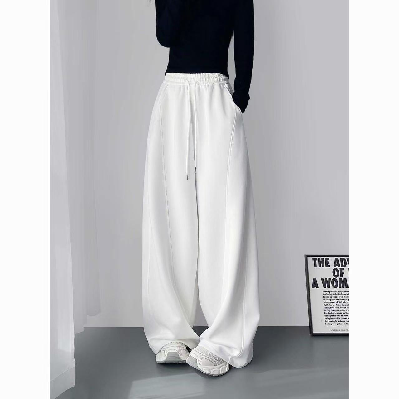 高个子秋冬加绒厚款石墨烯 糯感休闲裤垂感宽松直筒裤松紧腰百搭 