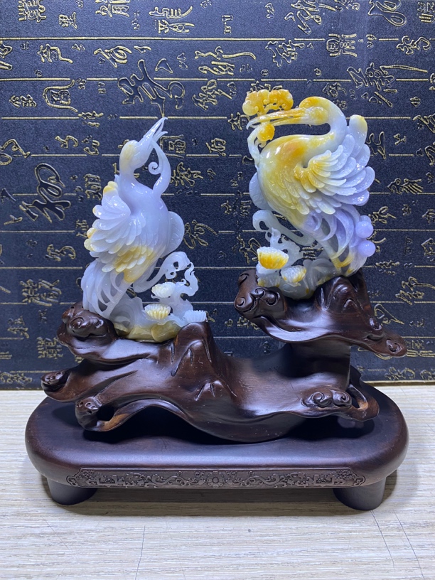 天然缅甸翡翠A货-《松鹤摆件》