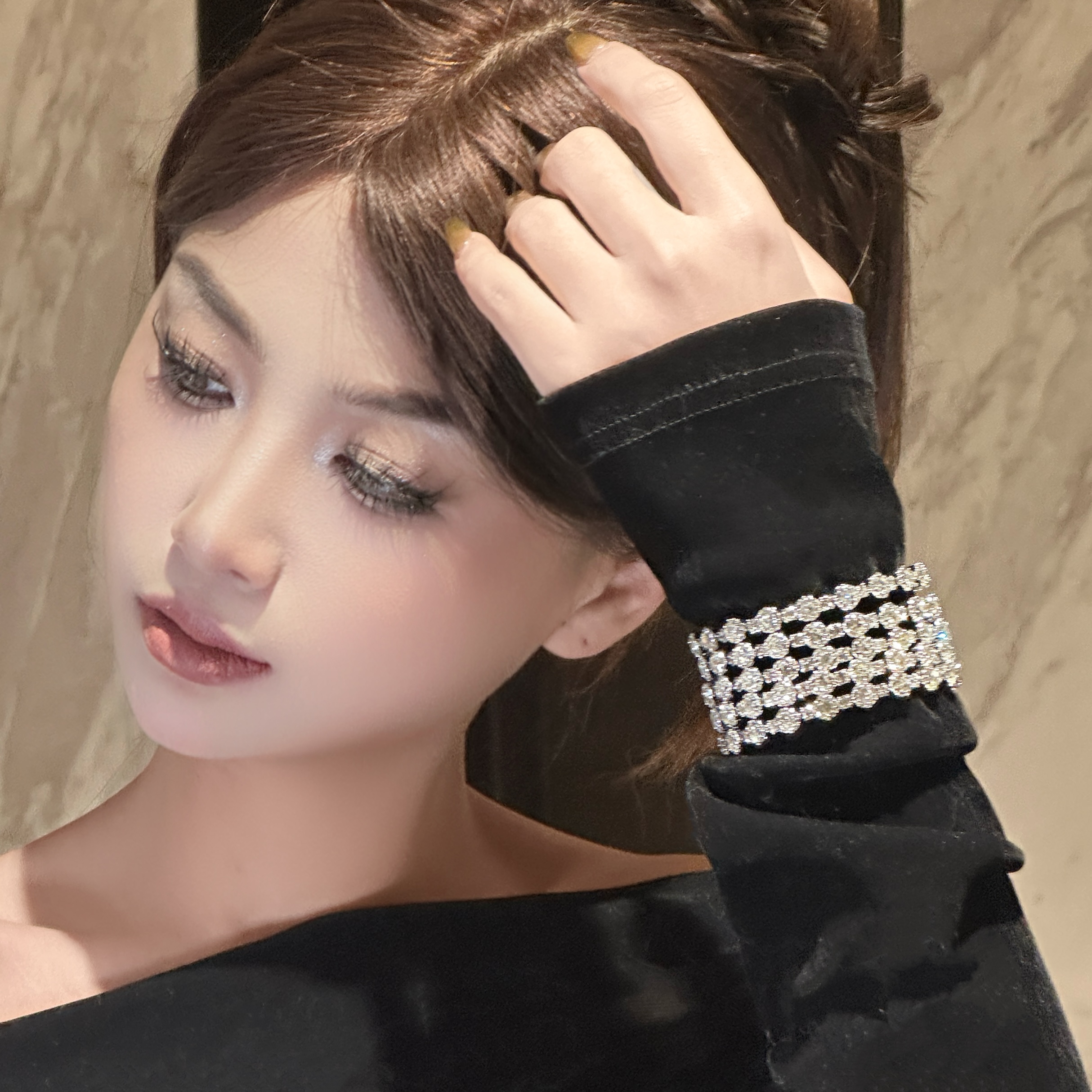 铜合金手镯 【星河秘境】设计款宽手镯满钻多层开口手饰