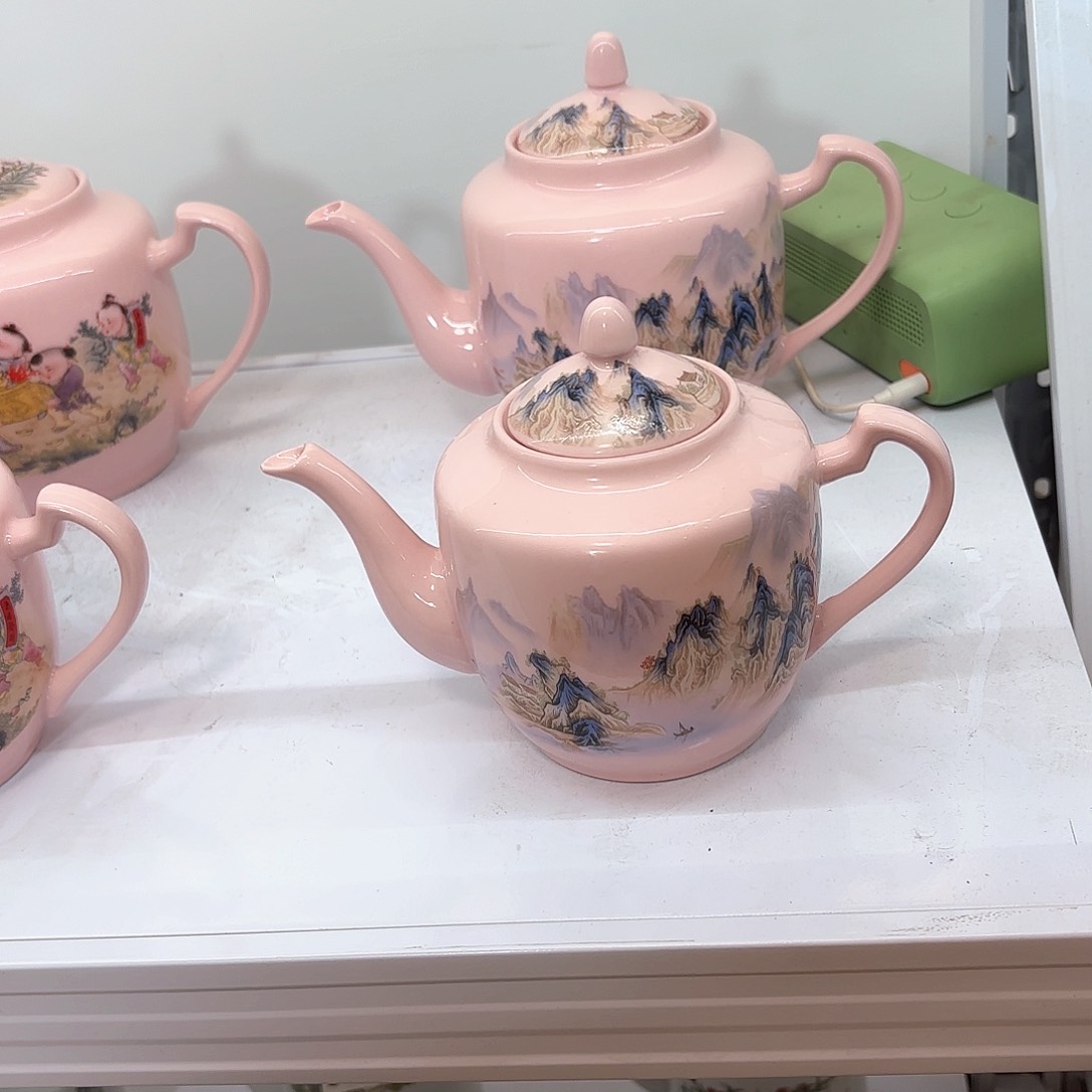 壶陶瓷千里江山图一斤侧把壶红稀稀