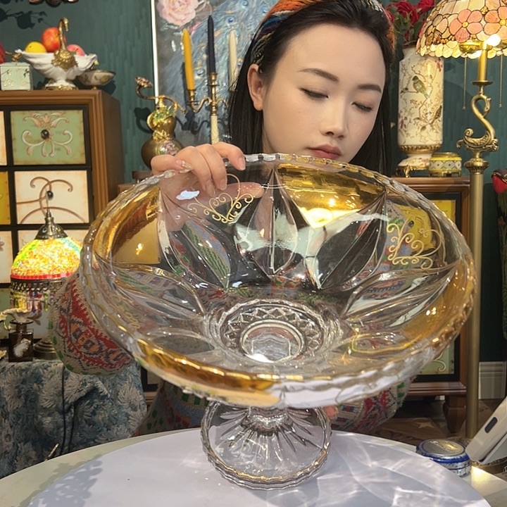 珐琅彩果盘水晶绿植