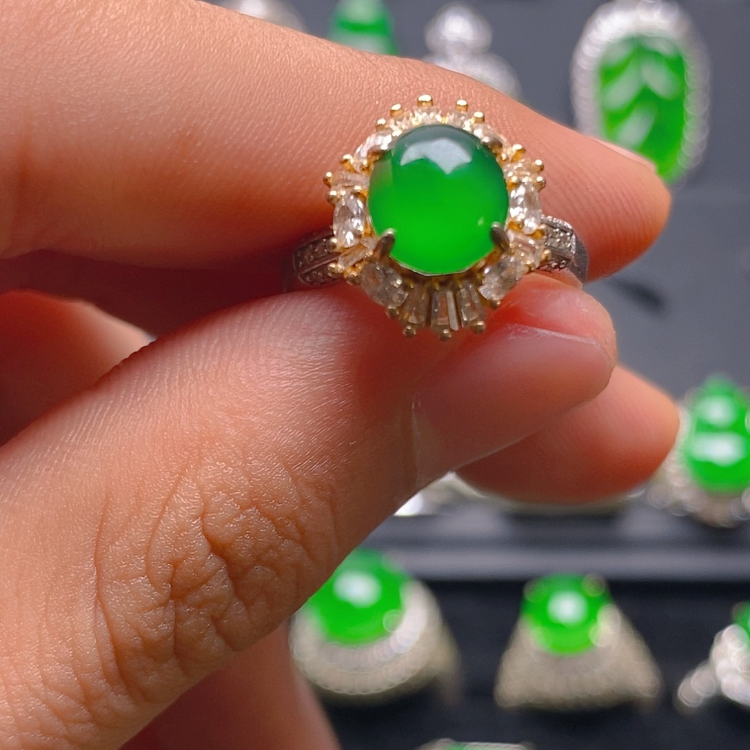 银S925镶嵌戒指翡翠戒指