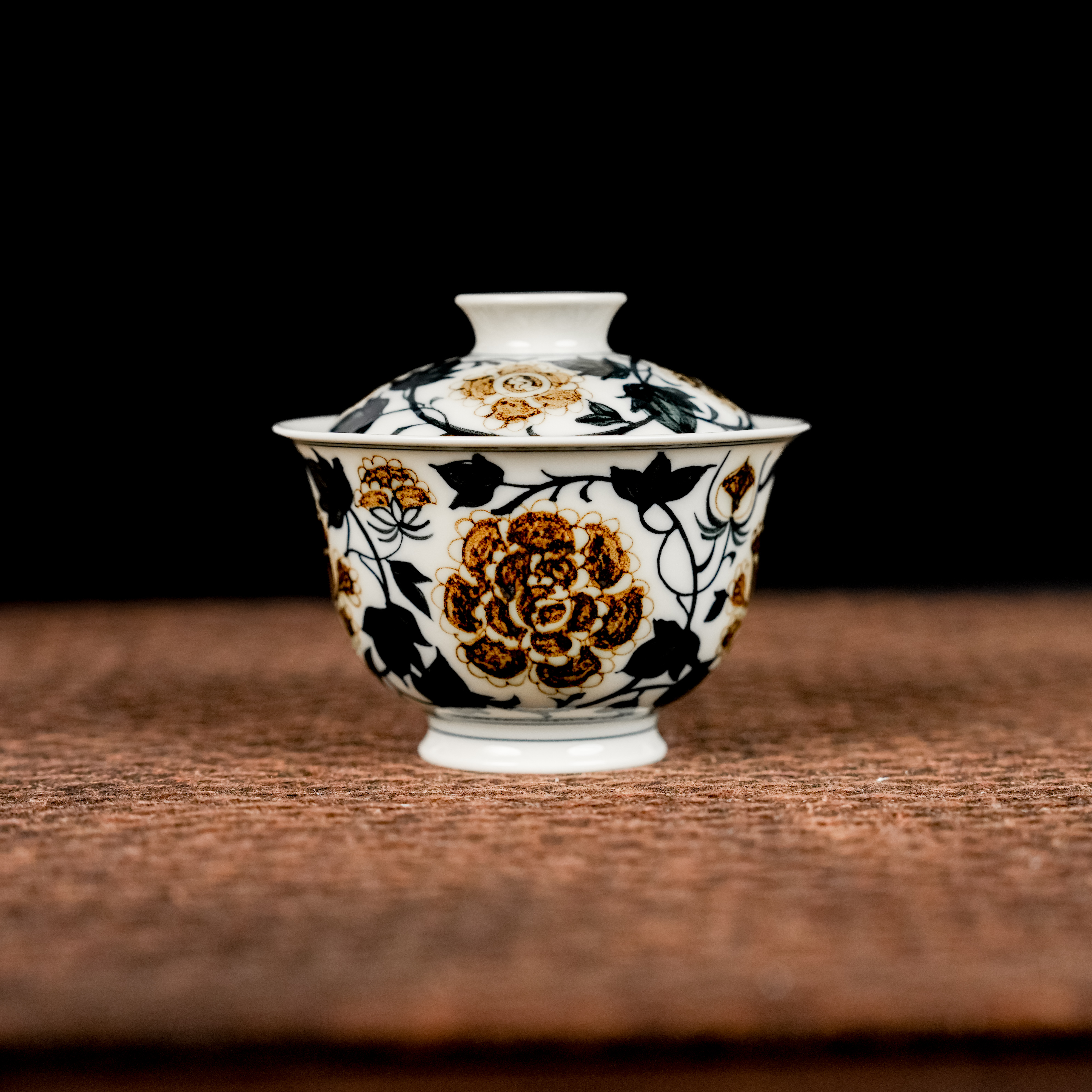 【景墨春风】釉里金四相牡丹盖碗140ml
