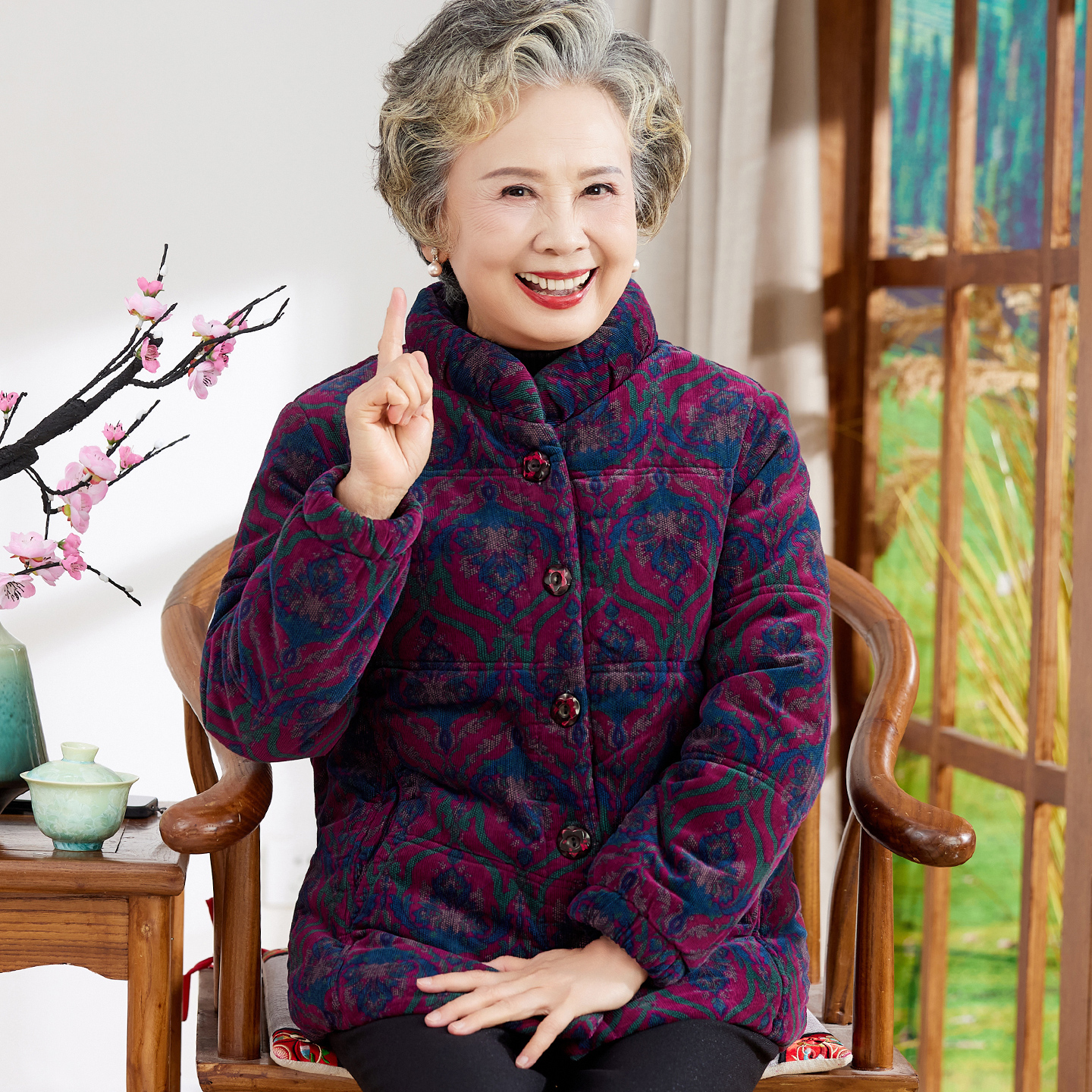 中长款中老年女装80岁老太太唐装棉袄秋冬加厚老人冬季保暖