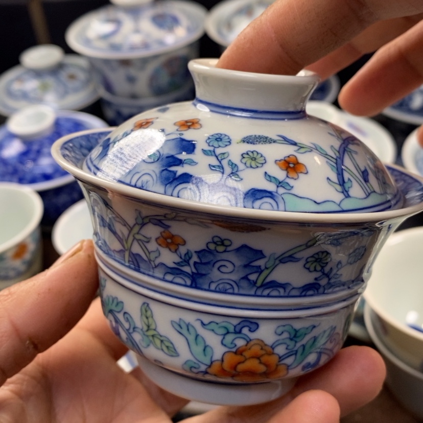 【闪购商品】景德镇青花斗彩盖碗