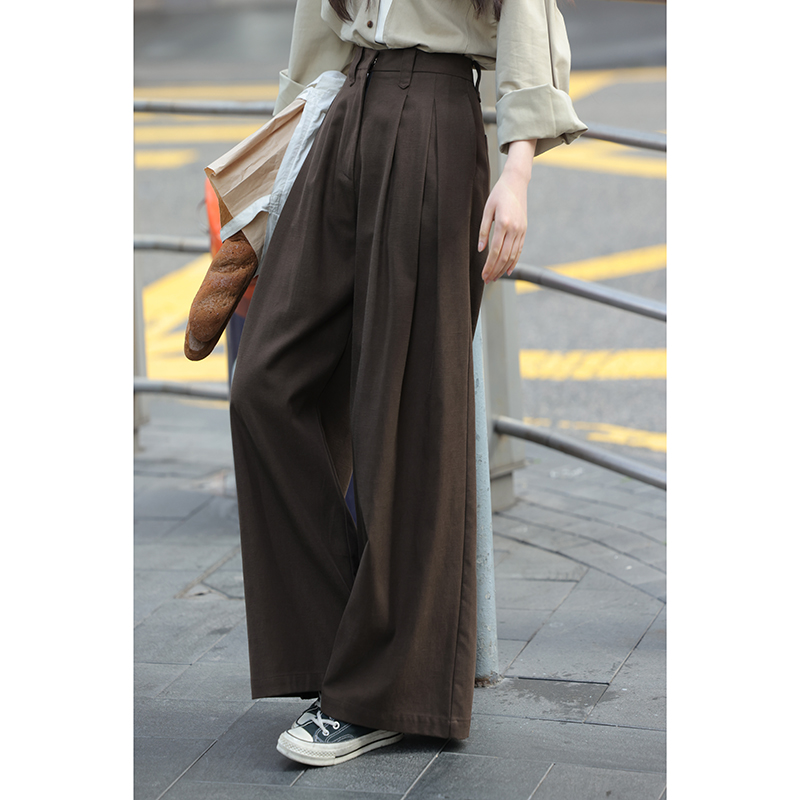 榛子商店！抓住秋冬尾巴的咖色宽松阔腿休闲裤DK11342
