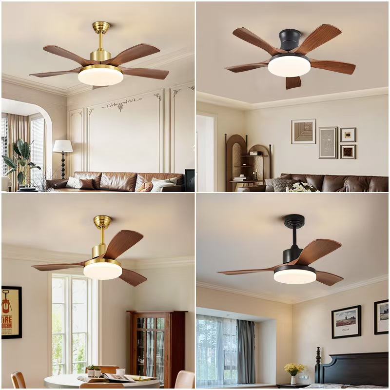 胡桃木色风扇灯客厅护眼卧室灯餐厅新中式全光谱古铜色实木电扇