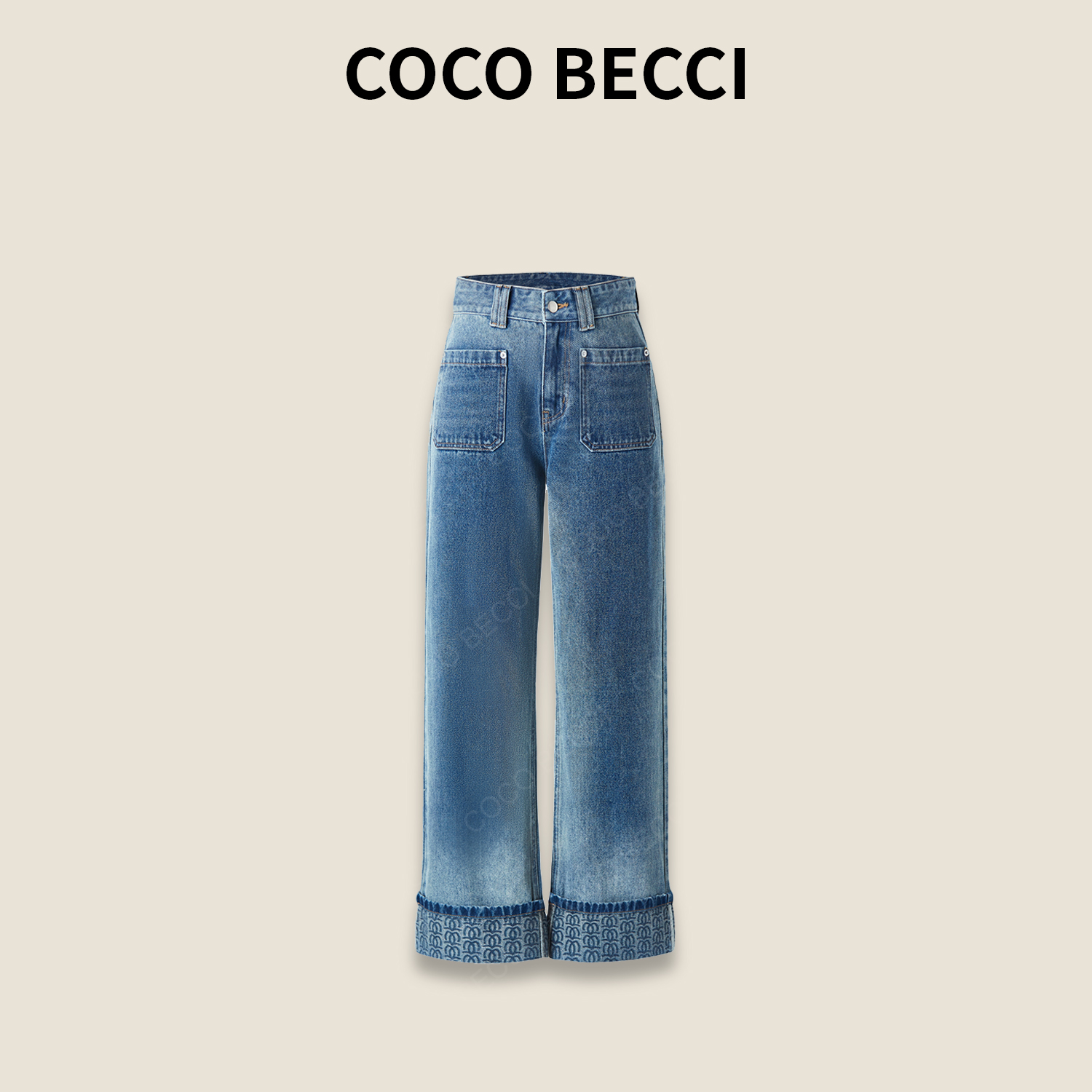 COCO BECCI【渐变牛仔】水洗直筒印花牛仔裤YT25JS620008