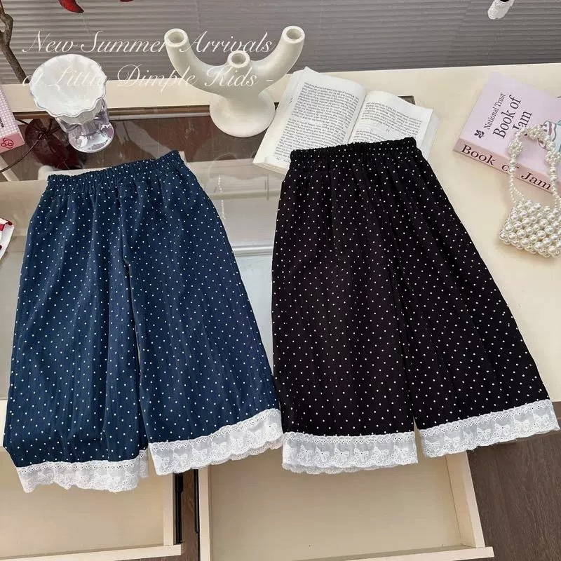 女童韩版森系夏款可爱百搭波点花边直筒裤