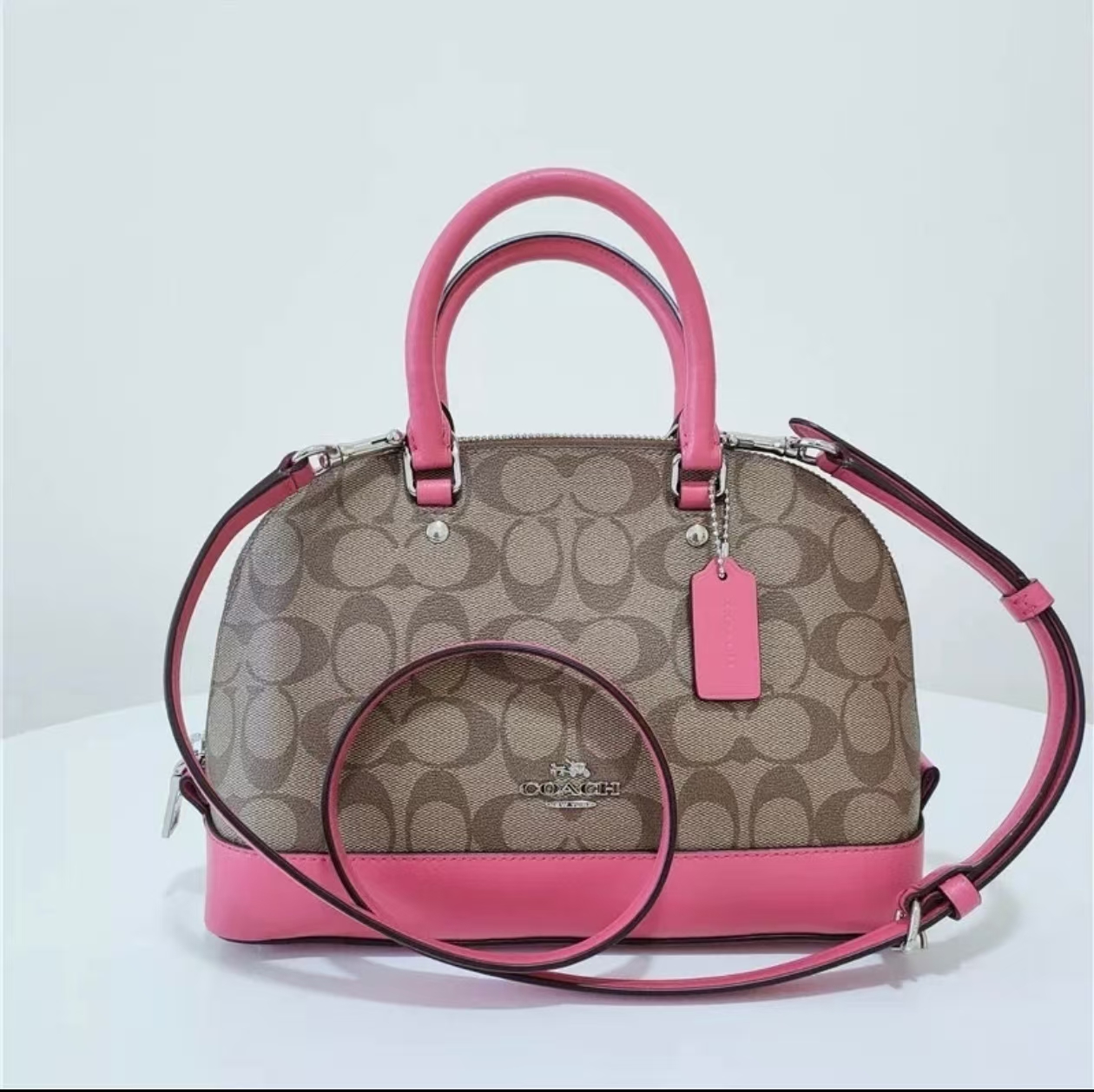 95新 COACH/蔻驰 蔚蓝/粉色老花单肩包