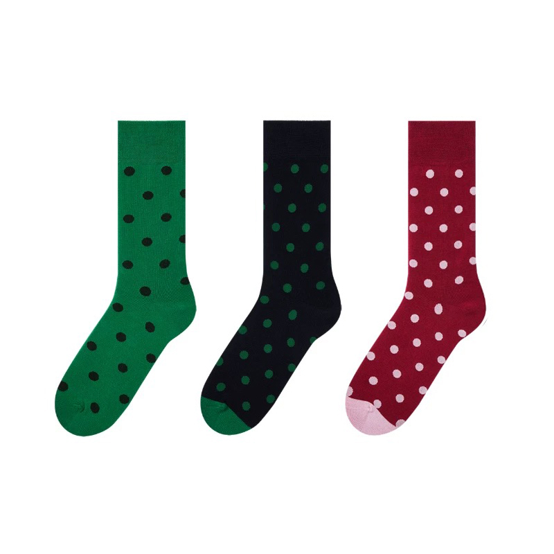 波点提花休闲风中筒秋季女冬季条纹通用秋冬四季中筒袜常规款