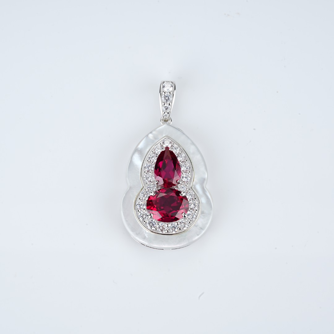 坠链均925银合成锆石 2505-红椭圆葫芦项链