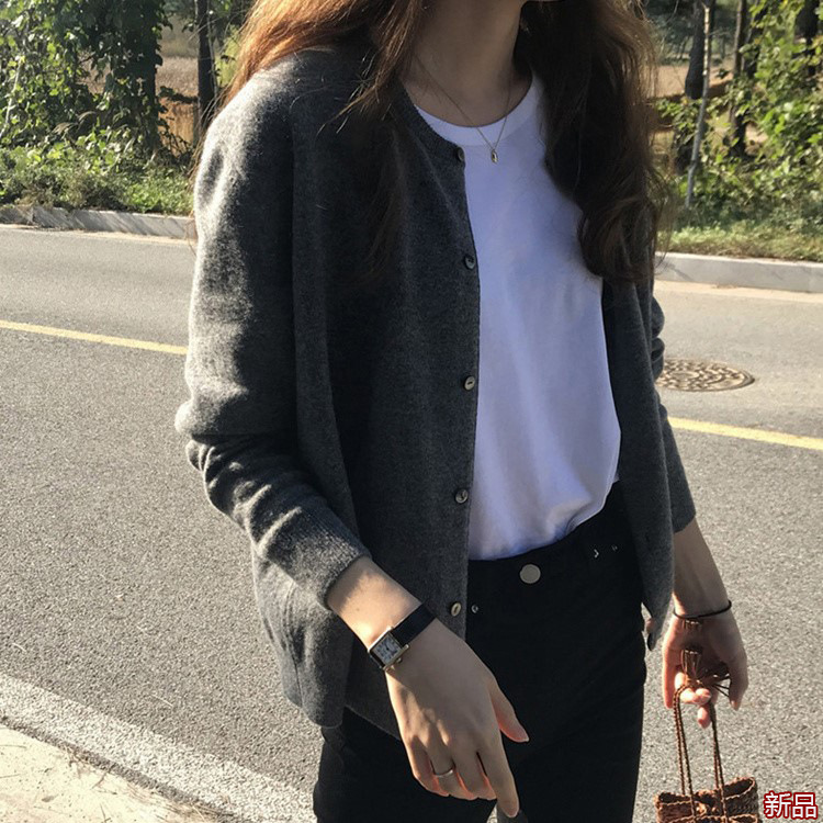 春秋冬季2025慵懒风针织开衫女高级感灰色小众百搭短上衣外套毛衣