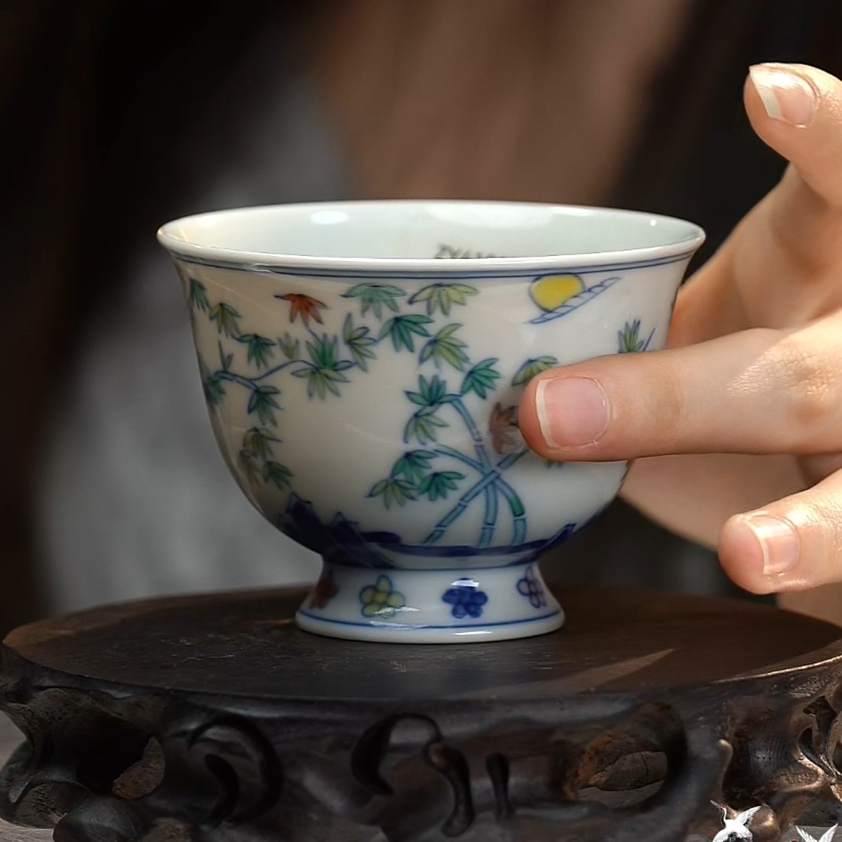 F斗彩竹纹高足杯