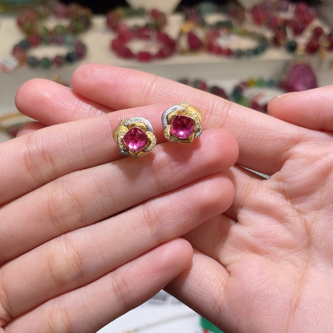 碧玺耳饰18K金镶嵌麻*鱼碧玺耳饰