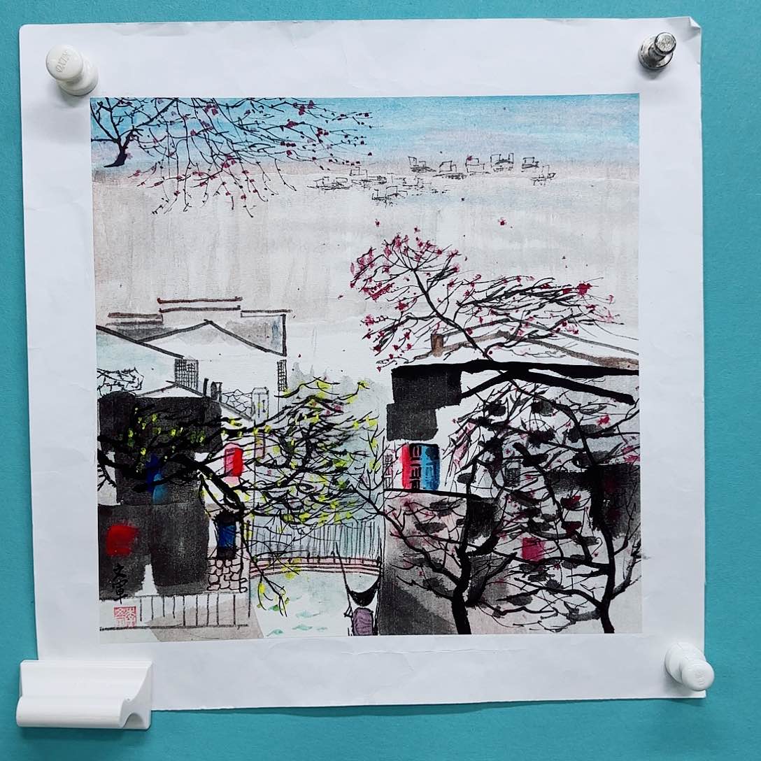 国画李文军教授作品，带视频合影