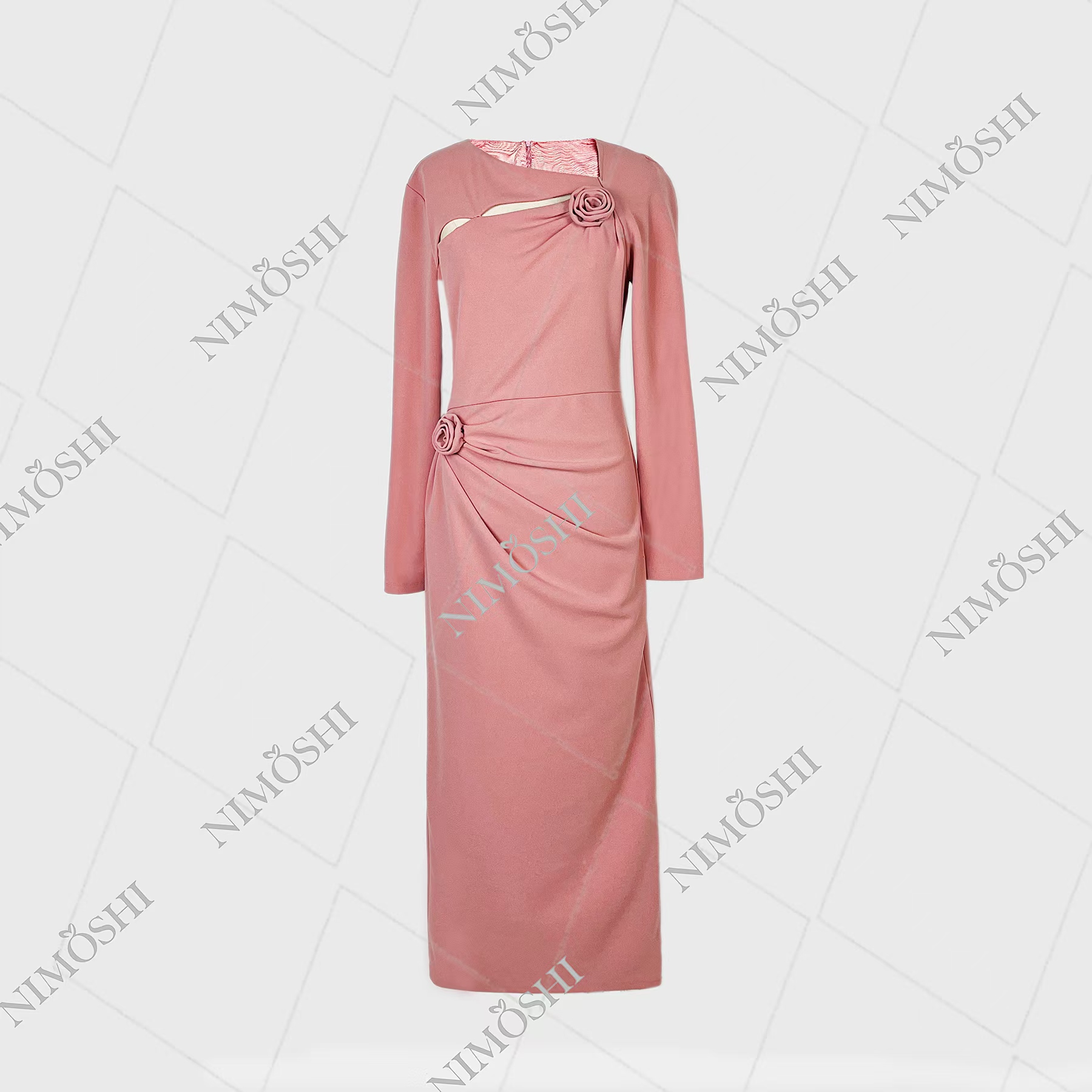 NIMOSHI【莎莎】法式高端时尚设计大气褶皱修身连衣裙子Q1114