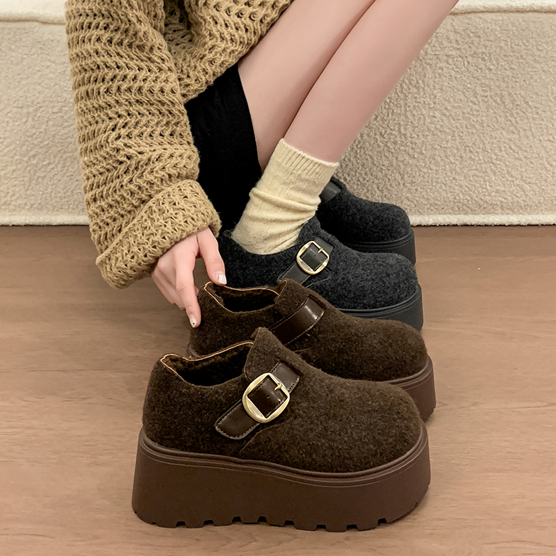 厚底增高勃肯鞋女2025冬季新款加绒保暖棉鞋法式小个子百搭雪地靴