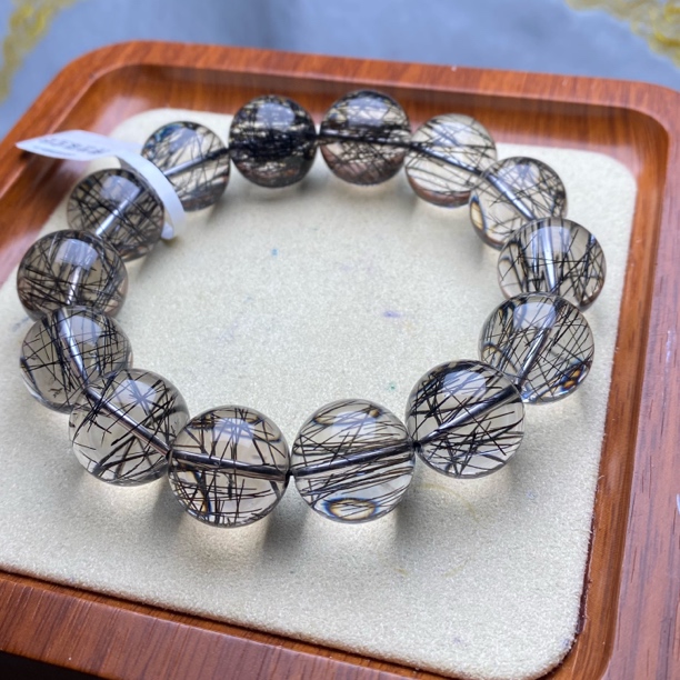 天然巴西老矿料黑发晶收藏级全透体尺寸17.5mm巨无霸一物一图一证