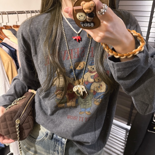 【思含】时尚卡通熊熊印花长袖T