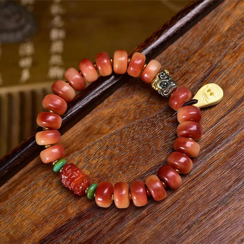 合成金属手链 天然半血骆驼骨盘珠手串单圈阿呆回流骨文玩女款