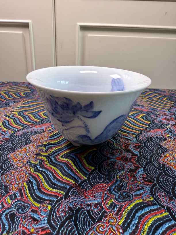 青花瓷茶具170毫升内外满绘莲花金鱼把杯茶杯白瓷陶瓷