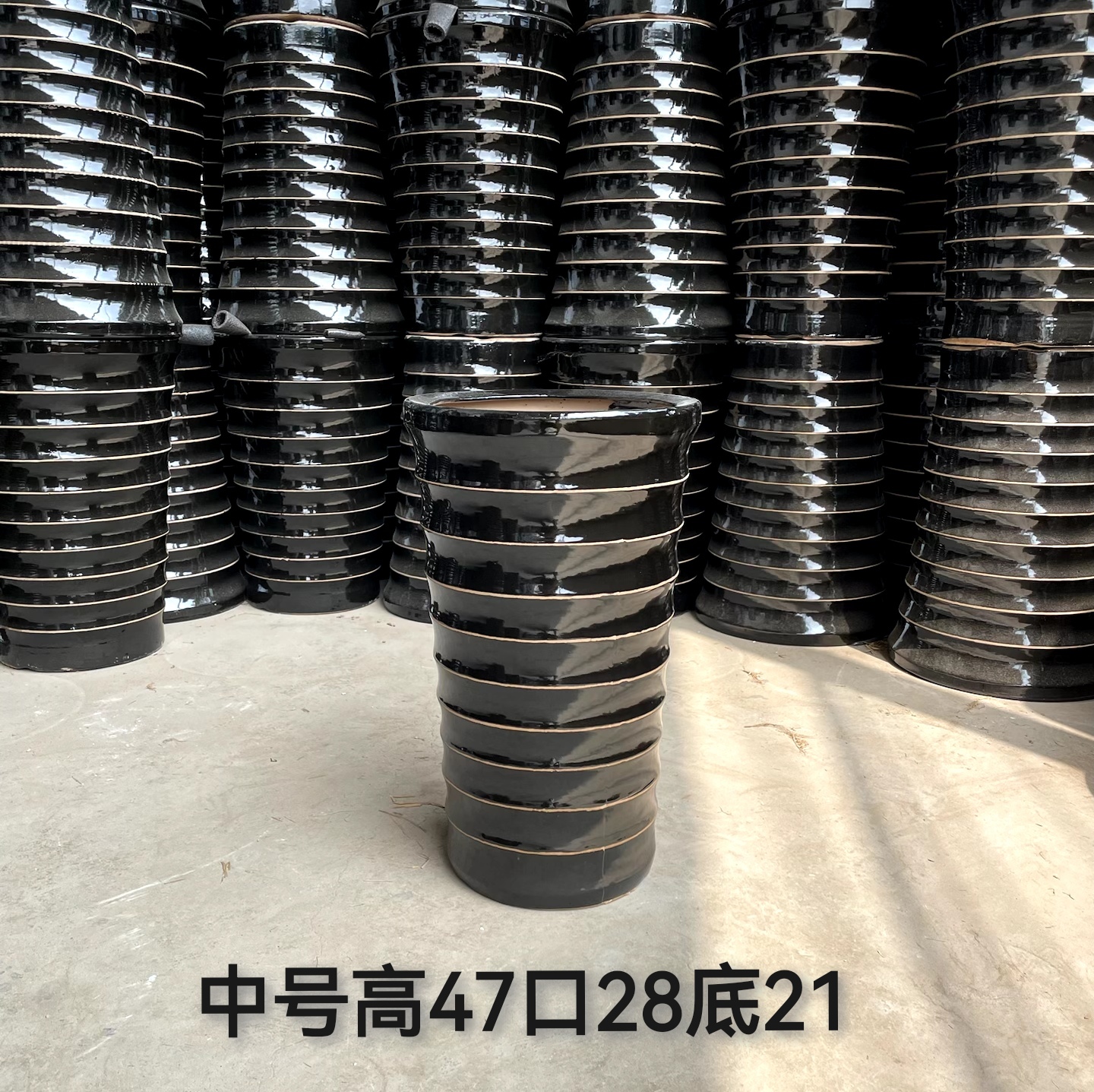 特大号清仓黑色螺纹高筒陶瓷花盆大号适合多种大型室内植物幸福树