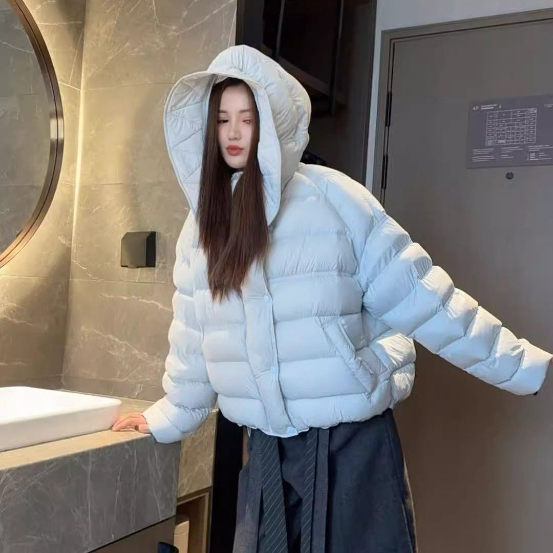 花苞排骨羽绒服女90白鸭绒2025冬新款连帽泡芙小个子保暖宽松外套