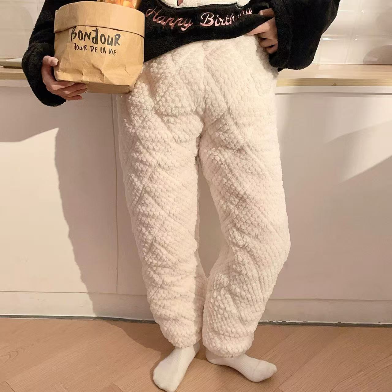2025冬季加绒厚款女冬季家居裤睡裤加绒女士户外棉裤