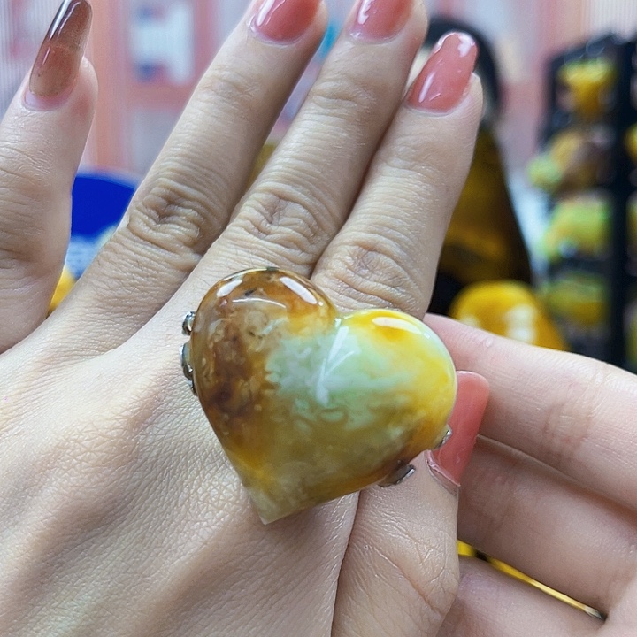 琥珀颈饰银S925镶嵌戒指