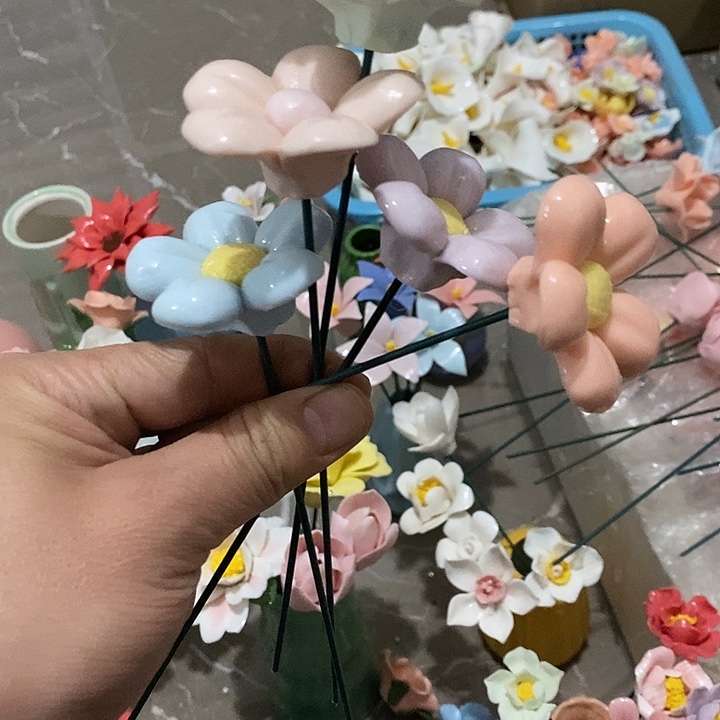 瓷片纯手工陶瓷花摆件瑕