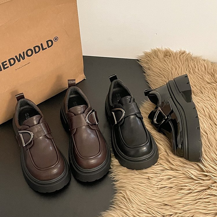 英伦风厚底小皮鞋女2026春季新款复古百搭乐福鞋小个子增高单鞋子